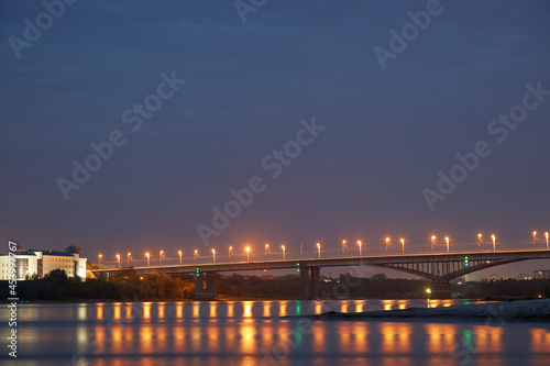 bridge in the city of Omsk Siberia at night