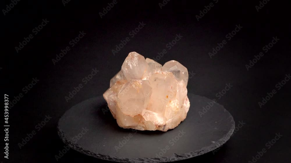Some shots of a brilliant block of quartz with large pink crystals. About 18 centimeters in size. Mineral found in the south of France. Some shots of a brilliant block of quartz with large pink crystals. About 18 centimeters in size. Mineral found in the south of France.