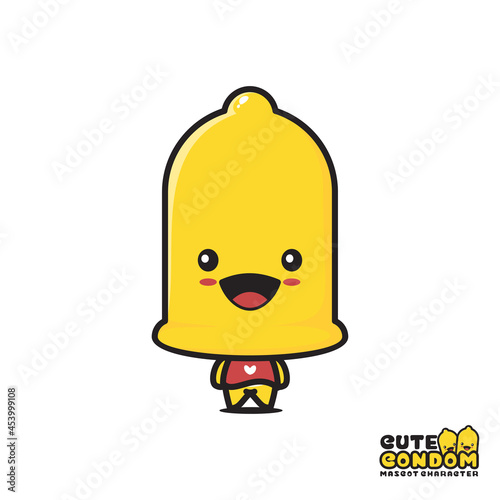 cute yellow condom mascot, sex safety cartoon illustration