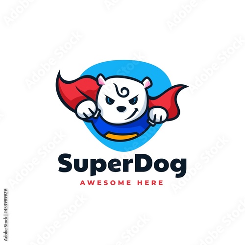 Vector Logo Illustration Super Dog Mascot Cartoon Style.
