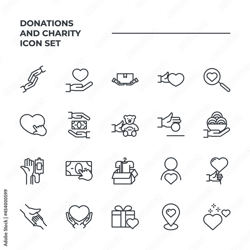 Fototapeta premium Donations and Charity set icon, isolated Donations and Charity set sign icon, vector illustration