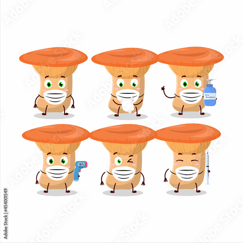 A picture of safron milkcap cartoon design style keep staying healthy during a pandemic