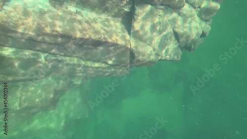 underwater world of a mountain river in the summer