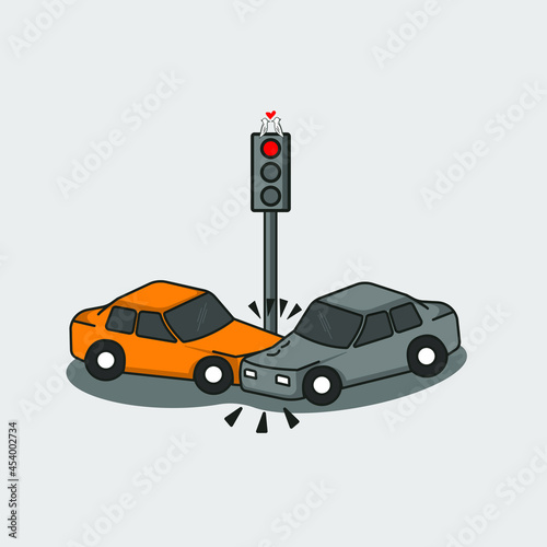 Fototapeta Naklejka Na Ścianę i Meble -  illustration of a car accident for breaking a red light