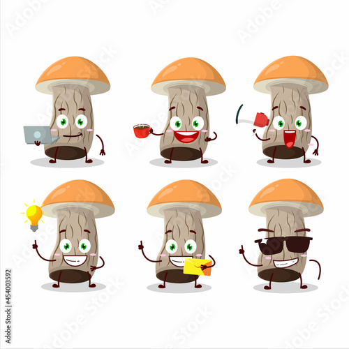 Scaber stalk cartoon character with various types of business emoticons