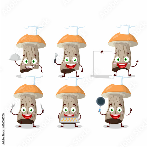 Cartoon character of scaber stalk with various chef emoticons photo