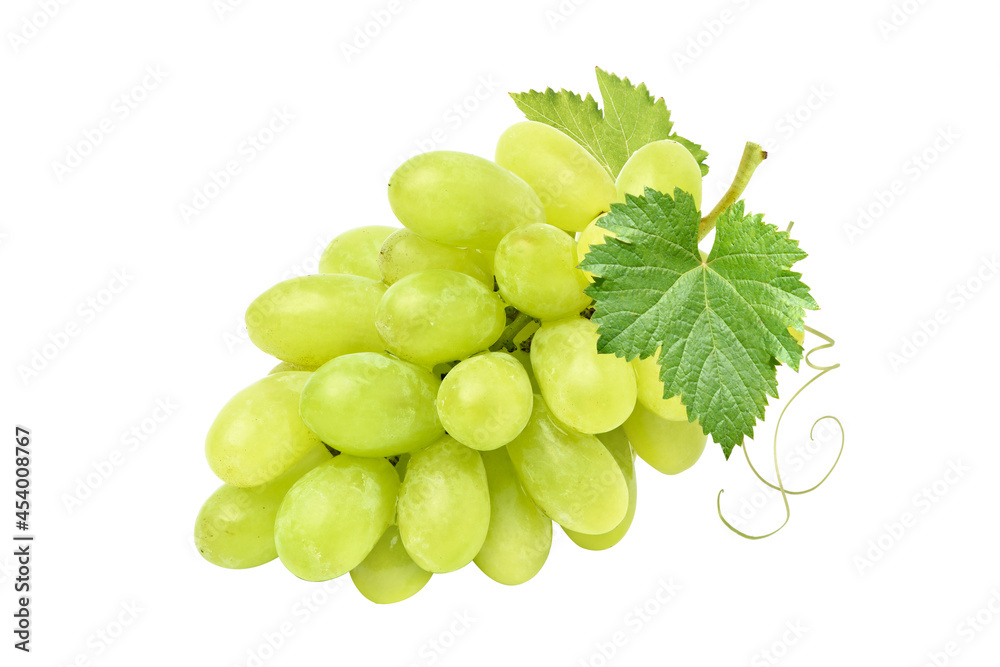 Green Grape cluster with leaves solated on white background. Green Grape cluster with leaves solated on white background.