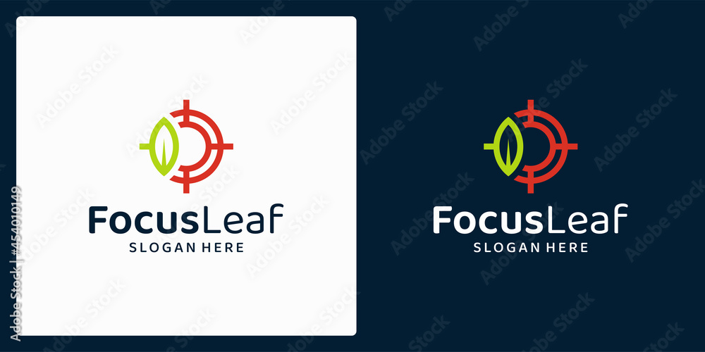 Fototapeta premium Leaf logo design template with aim target focus graphic design vector illustration. Symbol, icon, creative.