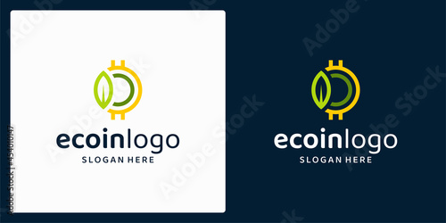 Leaf logo design template with Coin and initial letter C graphic design vector illustration. Symbol, icon, creative.	