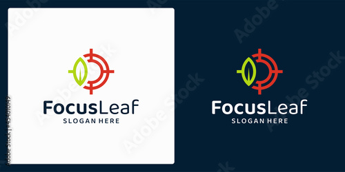 Leaf logo design template with aim target focus graphic design vector illustration. Symbol, icon, creative.