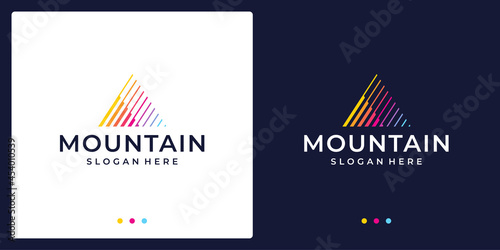 Creative mountain logo with line. symbol for modern marketing, analytic. Premium Vector