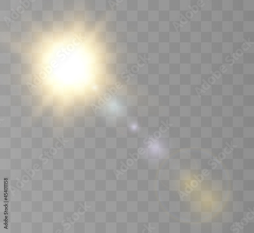 Sun on a transparent background with rays and glare vector illustration.