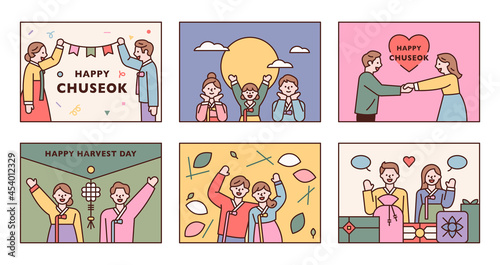Korean traditional holiday post card banner covers. outline simple vector illustration.