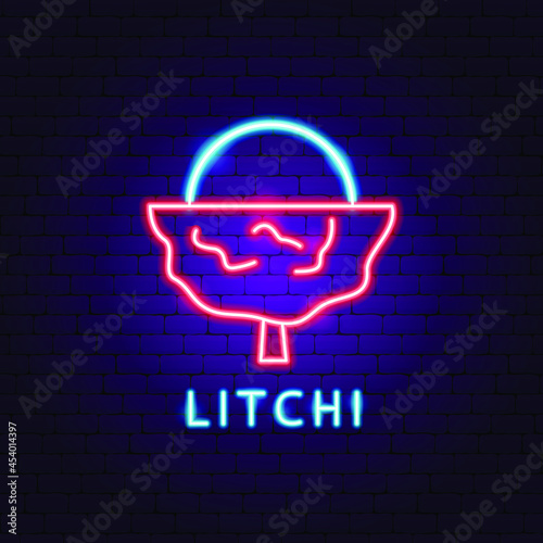 Litchi Neon Label. Vector Illustration of Tropical Promotion.