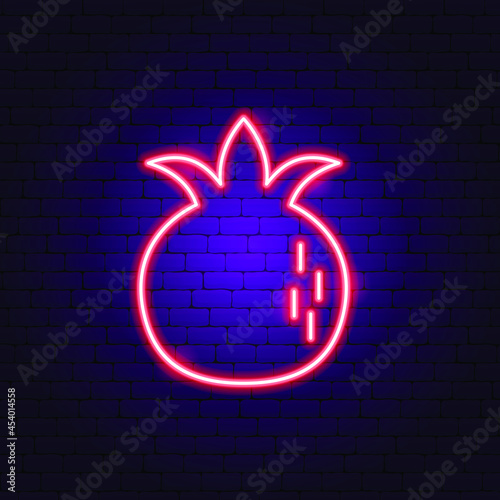 Pomegranate Fruit Neon Sign. Vector Illustration of Fruit Promotion.