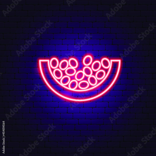 Pomegranate Seeds Neon Sign. Vector Illustration of Fruit Promotion.