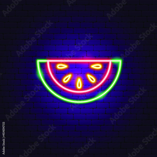 Watermelon Slice Neon Sign. Vector Illustration of Fruit Promotion.