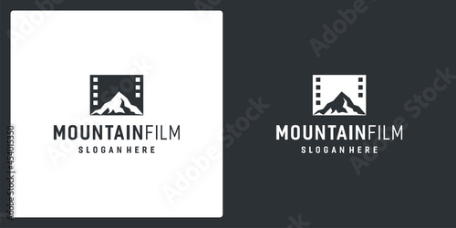 film strip logo inspiration and mountain logo. premium vector