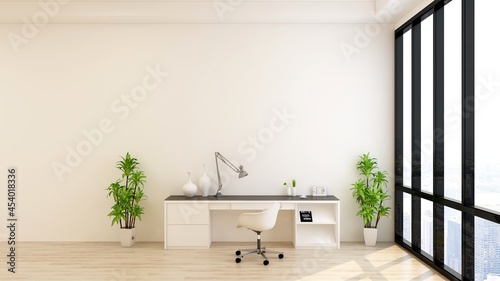 wooden office manager room for company wall logo mockup