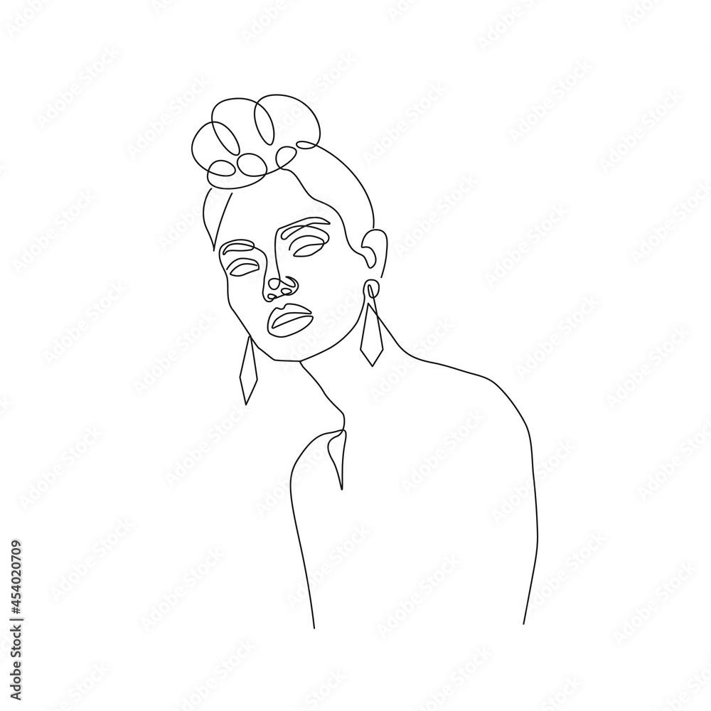One Line Drawing of Abstract Woman Face. Continuous Line of Female Portrait Abstract Modern Minimalist Style. Simple Vector Illustration for Wall Art, Poster, Print, T-shirt, Logo. One Line Drawing of Abstract Woman Face. Continuous Line of Female Portrait Abstract Modern Minimalist Style. Simple Vector Illustration for Wall Art, Poster, Print, T-shirt, Logo.
