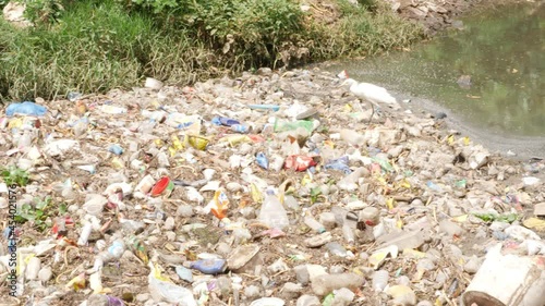 Shot of plastic waste collected in water, Water pollution footage