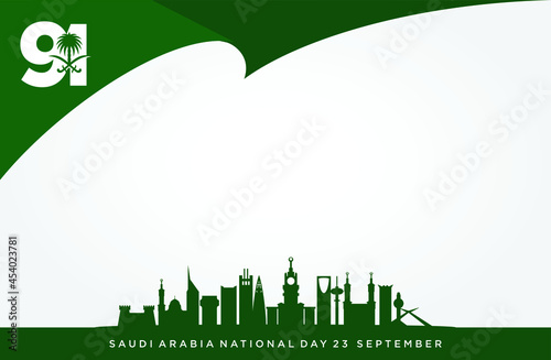 91 Saudi National Day. 23rd September. Happy National Day. Kingdom of Saudi Arabia. Vector Illustration. Eps 10.