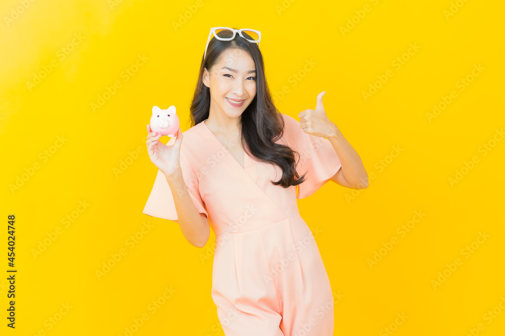 Portrait beautiful young asian woman smile with a lot of cash and money Portrait beautiful young asian woman smile with a lot of cash and money