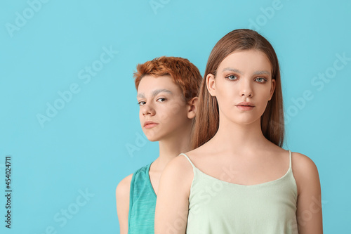 Teenagers with dyed eyebrow...