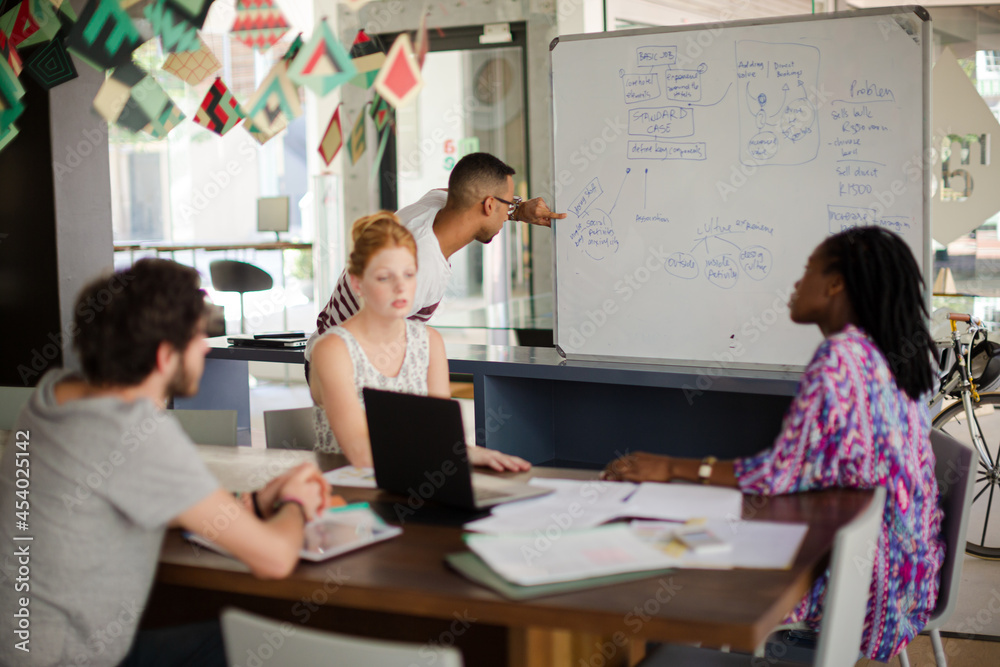 Man drawing on white board for colleagues