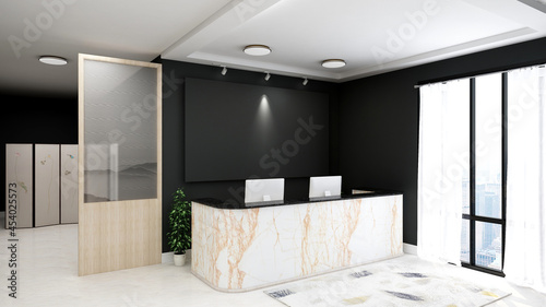 office front desk or receptionist room for company wall logo mockup