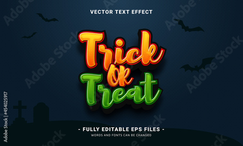 Trick or treat editable text effect with halloween theme. Costumes trick or treat 