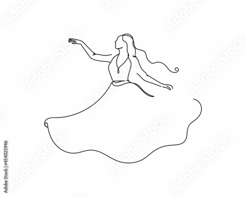 Continuous one line drawing of logo pretty beautiful girl icon in silhouette on a white background. Linear stylized.