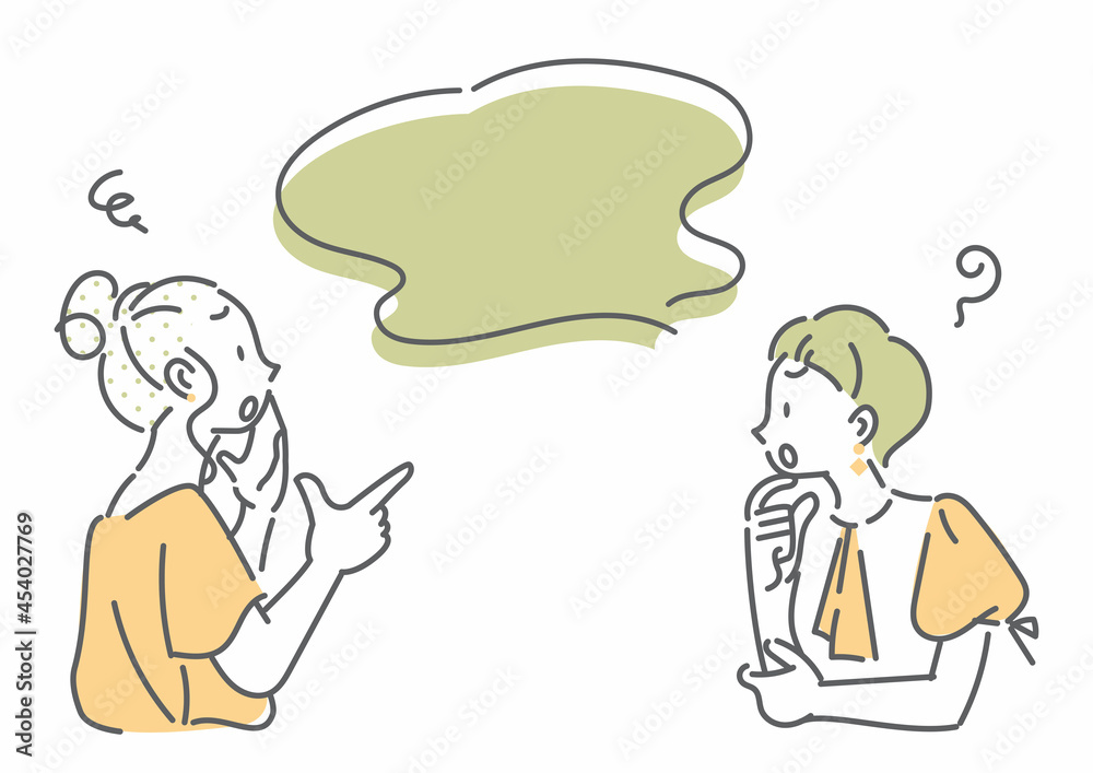 おしゃべりをする二人の女性 シンプルでお洒落な線画イラスト おしゃべりをする二人の女性 シンプルでお洒落な線画イラスト