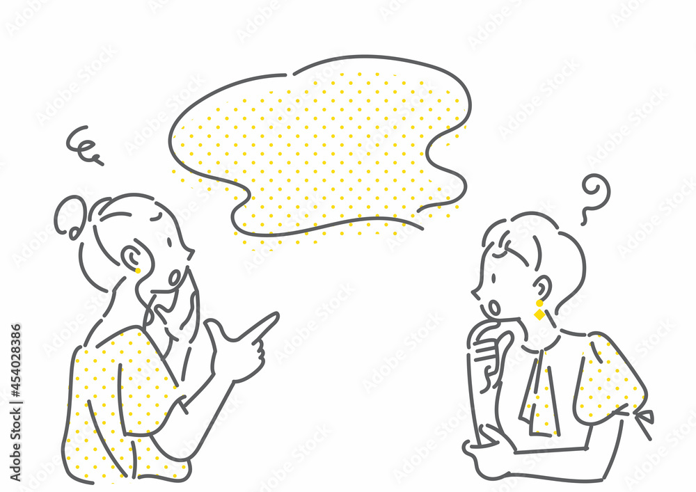 おしゃべりをする二人の女性 シンプルでお洒落な線画イラスト おしゃべりをする二人の女性 シンプルでお洒落な線画イラスト
