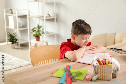 Little boy studying at home