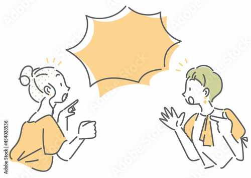 おしゃべりをする二人の女性　シンプルでお洒落な線画イラスト