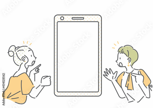 おしゃべりをする二人の女性　シンプルでお洒落な線画イラスト