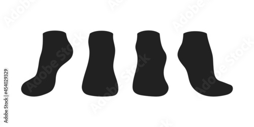 Black socks template mockup flat style design vector illustration set isolated on white background. Low cut black socks with different angles mockups.