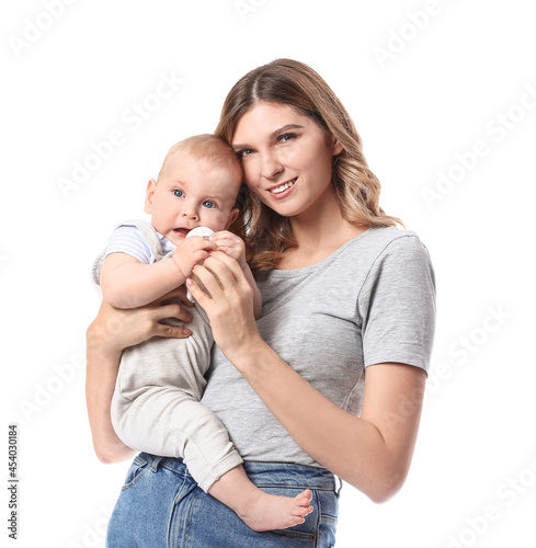 Young mother giving water t...