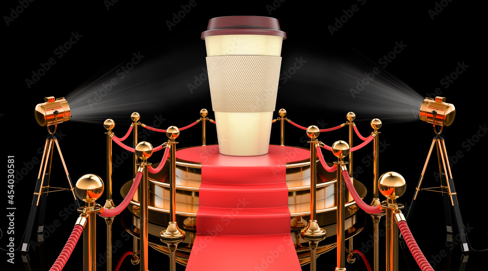 Podium with cup of coffee or tea, 3D rendering Podium with cup of coffee or tea, 3D rendering