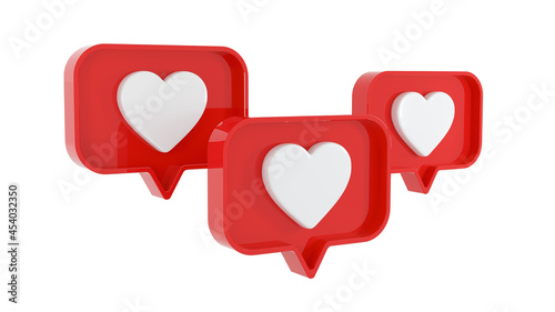 Red social media notification love, heart in red rounded square icon isolated on white background with shadow photo