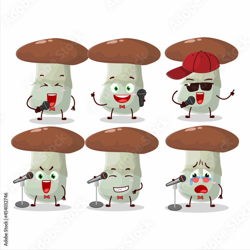 A Cute Cartoon design concept of suillus mushroom singing a famous song