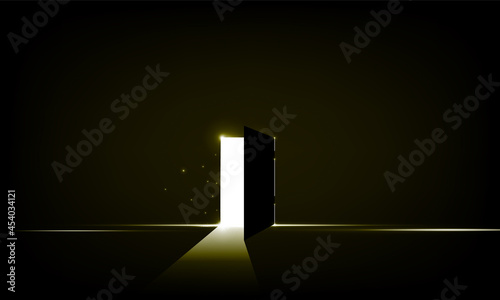 Abstract Dark Room Light Coming In Through an Open Door - New Possibilities, Hope, Overcome Problems, Solution Finding Concept