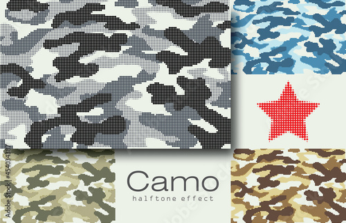 Camouflage fabric dot halftone effect vector photo