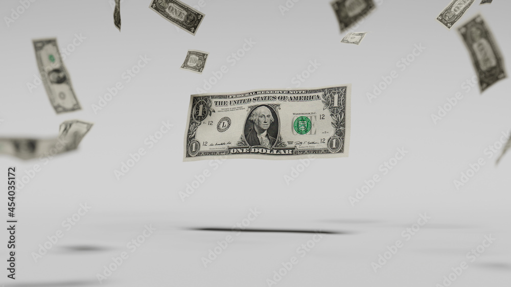 Dollars falling through the air, against a white background. 3d illustration Dollars falling through the air, against a white background. 3d illustration