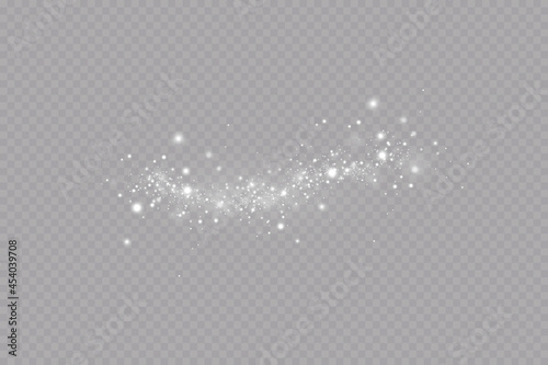 Glow effect. Vector illustration. Christmas dust flash. Snow is falling. Snowflakes. 