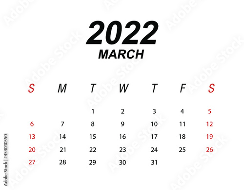 Template of calendar 2022 March 