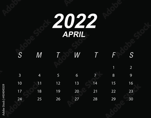 Template of calendar 2022 April
