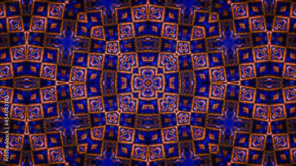Abstract symmetrical textured blue background with an ornament