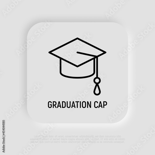 Mortarbosrd, academic cap thin line icon. Modern vector illustration of school, college or university symbol.